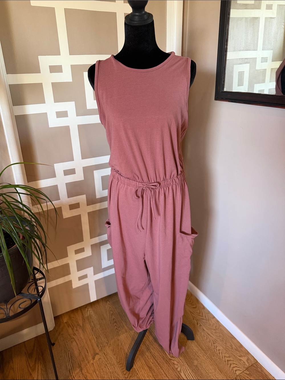 Sleeveless Drawstring Jumpsuit in Terra Cotta, size Medium LIKE NEW!